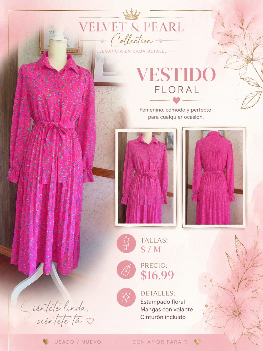 Pink Floral Button-Front Dress